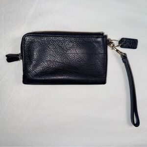 Coach Black Pebbled Leather Double Zip Wristlet Wallet